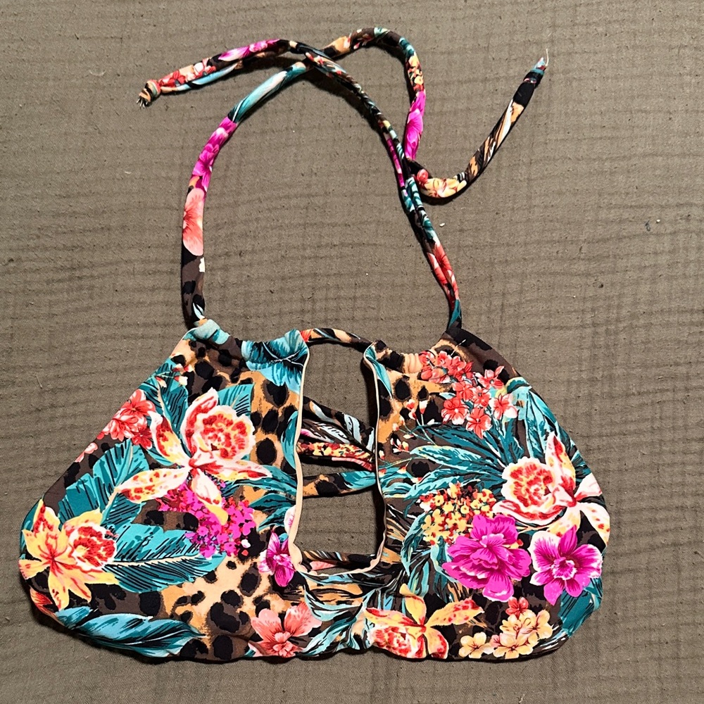Floral  Leopard Halter Bikini Top